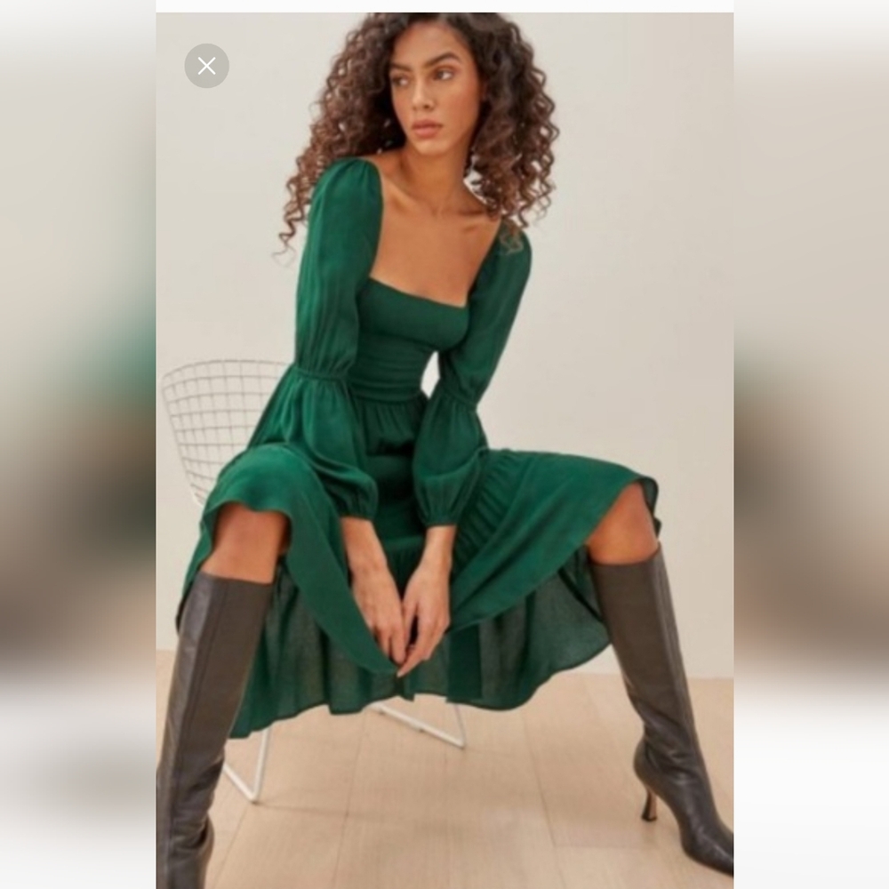 REFORMATION MICA LONG SLEEVE MIDI DRESS, SIZE:10